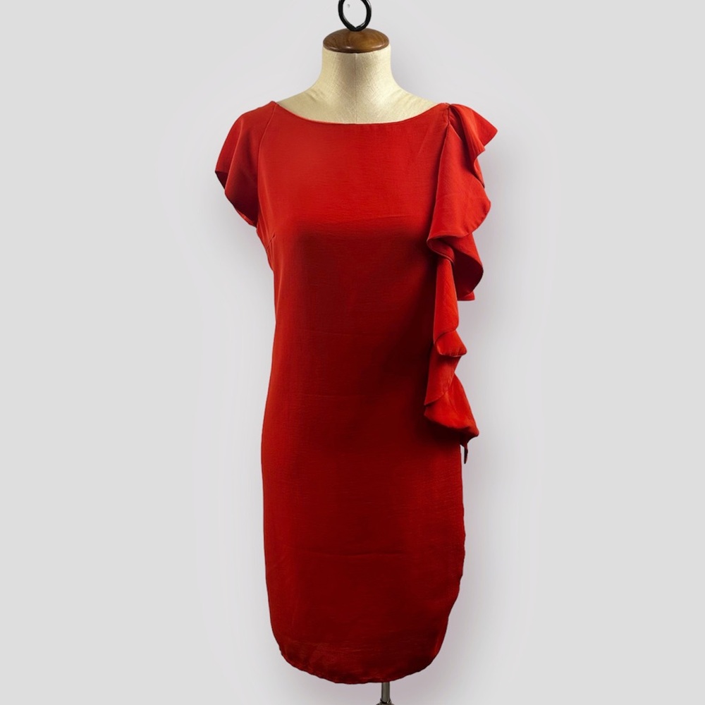 Zara Basic Red Orange Ruffle Dress Size Zipper